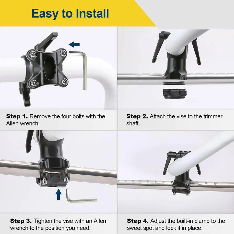 Universal trimmer accessory, showing its ergonomic grip and robust aluminum construction