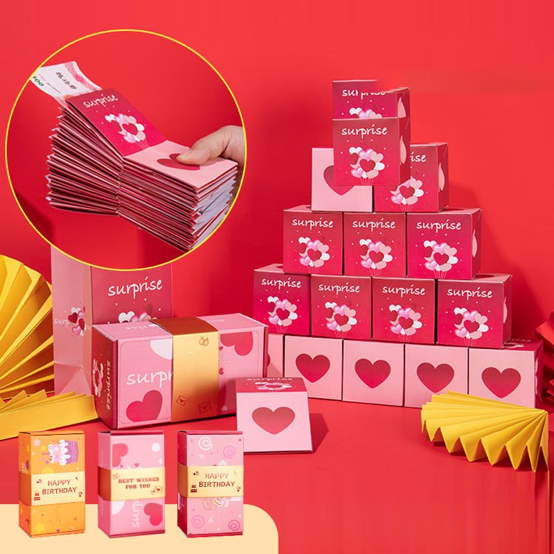 Top-down view of the Exploding Surprise Gift Box and its colorful, bouncy contents.