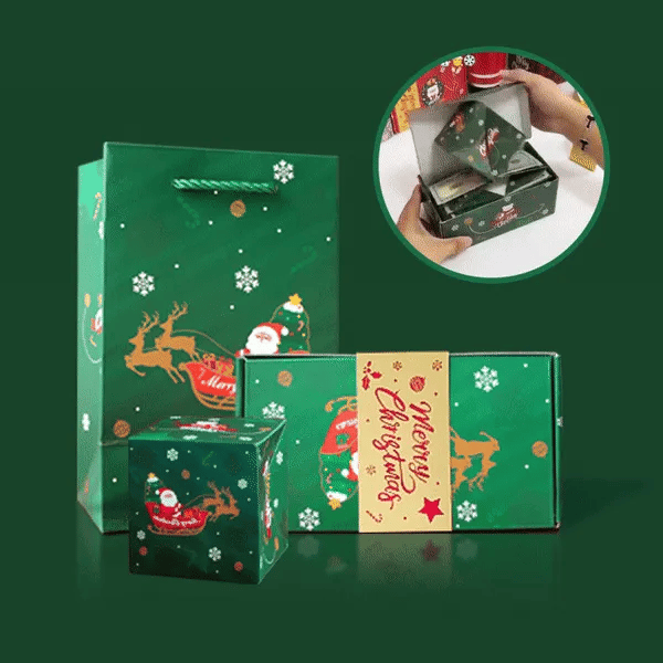 Festive exploding popup box with colorful bouncing cubes, perfect as a unique holiday gift.