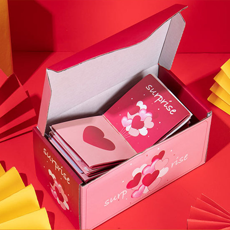 Surprise gift box opening, revealing an array of vibrant bouncing cubes for a celebration.