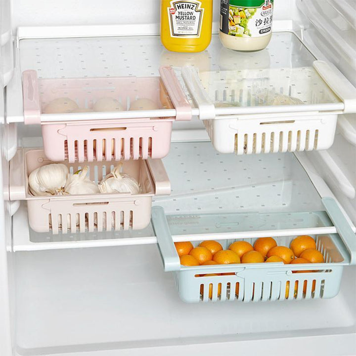 Food fresh refrigerator organizer, extendable and adjustable plastic storage rack