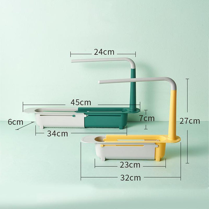 Durable extendable sink caddy, ideal for holding dish soap, brushes, and cleaning sponges