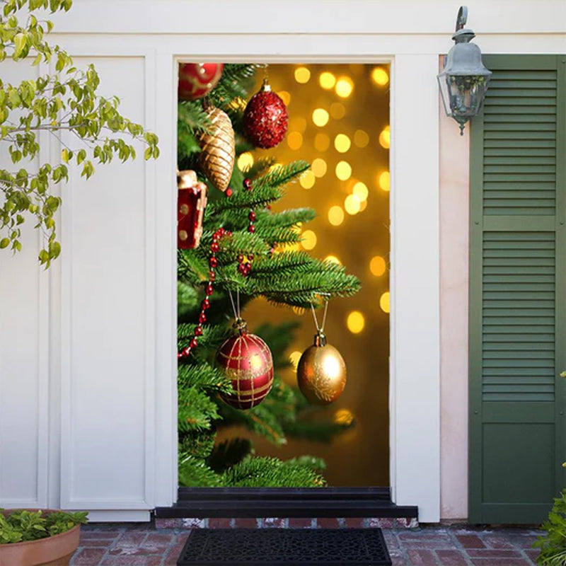 Outdoor Christmas fabric Door Cover, adorned with cheerful snowmen and festive lights