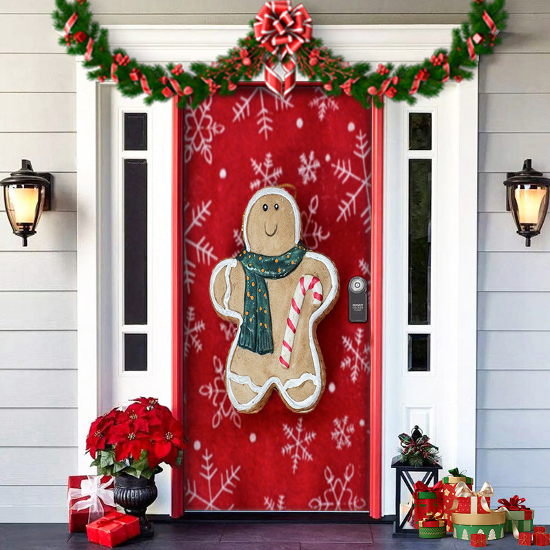 Festive Christmas fabric Door Cover, perfect for outdoor display with candy cane stripes