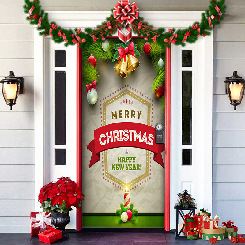 Christmas fabric Door Cover, ideal for outdoor holiday decoration with a silent night scene