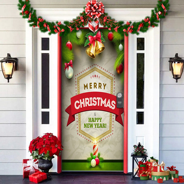 Christmas fabric Door Cover, ideal for outdoor holiday decoration with a silent night scene