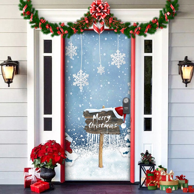 Outdoor Christmas Door Cover, vibrant with a classic red truck carrying a Christmas tree