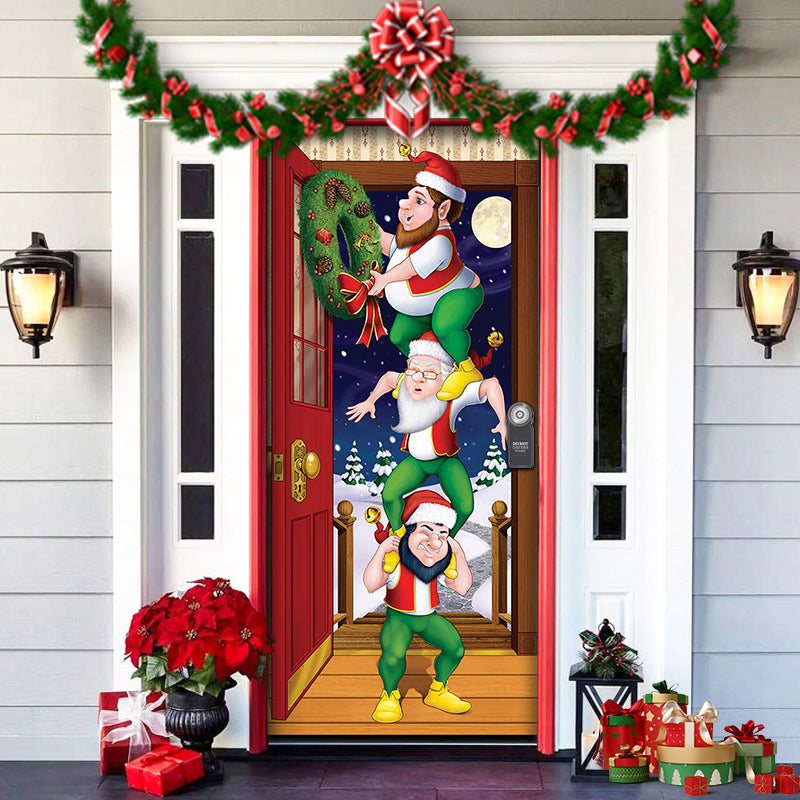 Christmas Holiday Door Cover for festive decor, durable fabric with reindeer footprints
