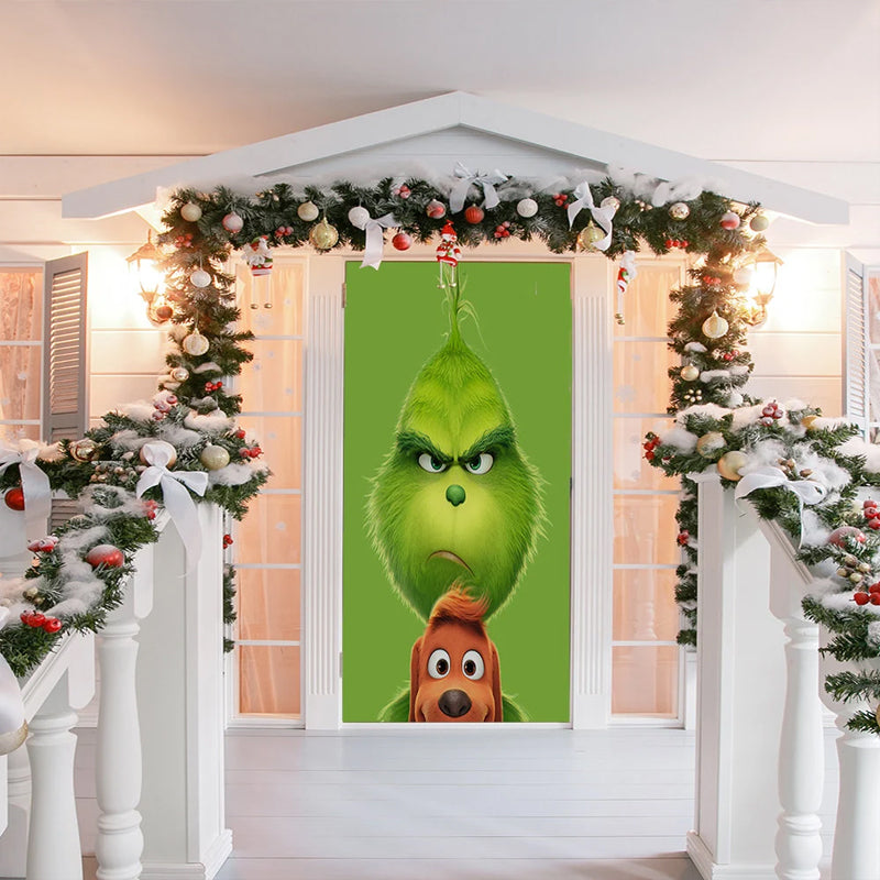 Festive Christmas Door Cover decoration, easy-to-install fabric for holiday outdoor display