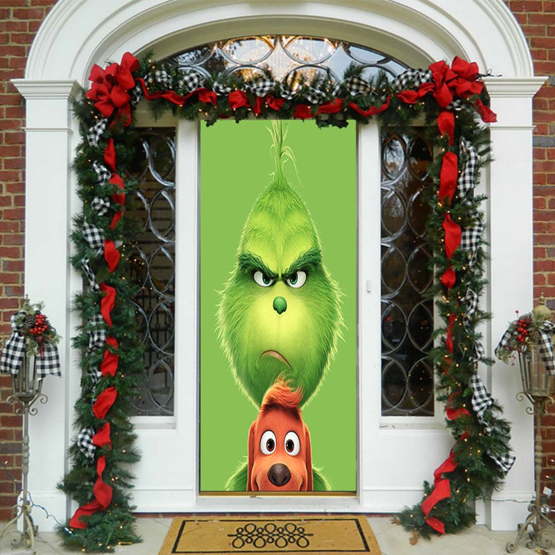 Christmas Outdoor Decoration: Fabric Door Cover with 'Happy Holidays' message and gifts