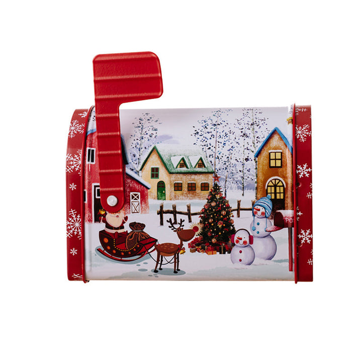 Holiday decor item: a charming Christmas metal gift tin, ideal for festive storage