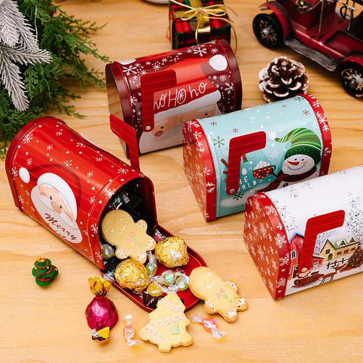 Unisex metal Christmas gift box with Santa Claus design, perfect for holiday treats