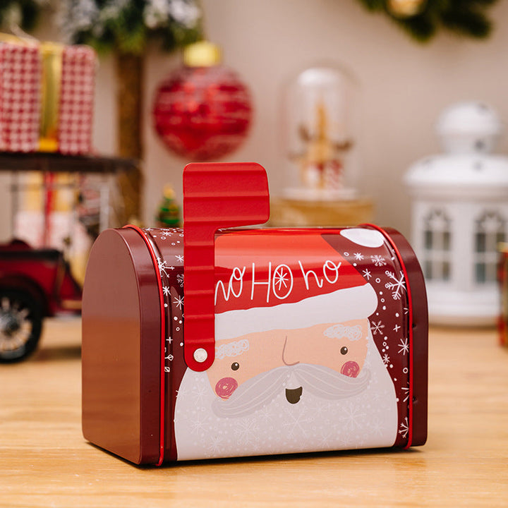 Assorted Christmas gift box tins, metal, with festive Santa, snowman, deer designs