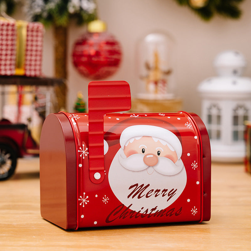 Rectangular Christmas metal gift tin, holiday themed, for storing candies and gifts