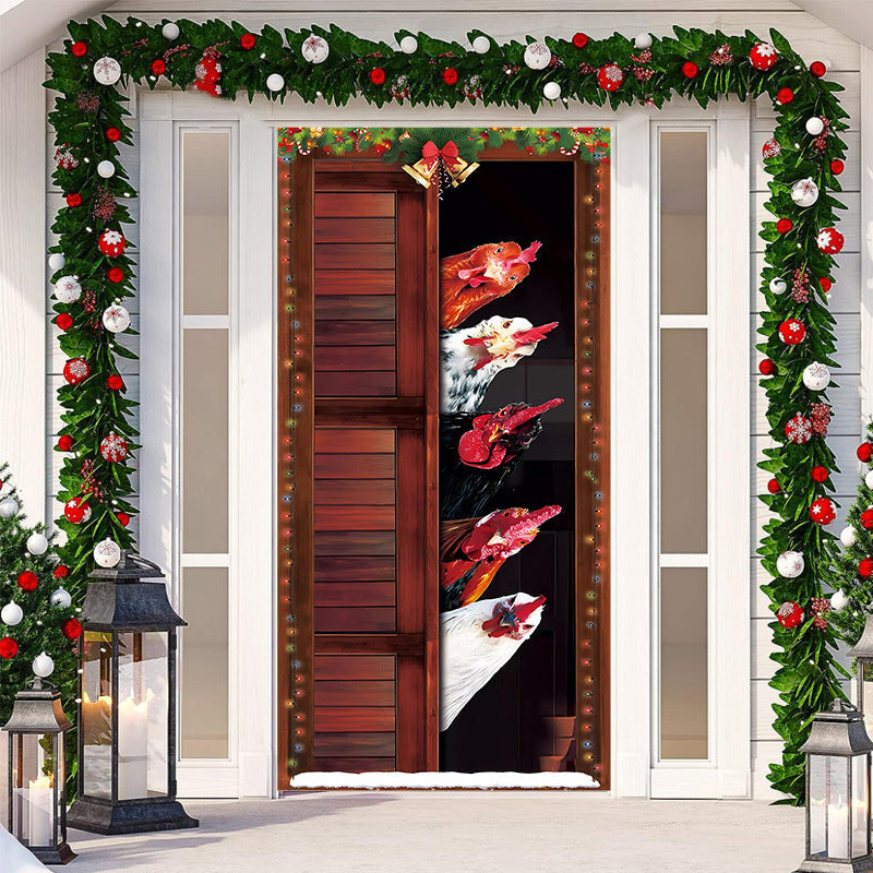 Outdoor door cover with playful gingerbread men, delightful Christmas decor.
