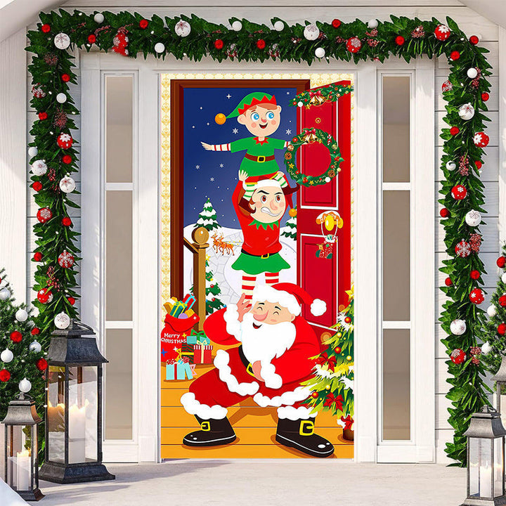 Sparkling star design Christmas outdoor fabric door cover, celestial holiday charm.