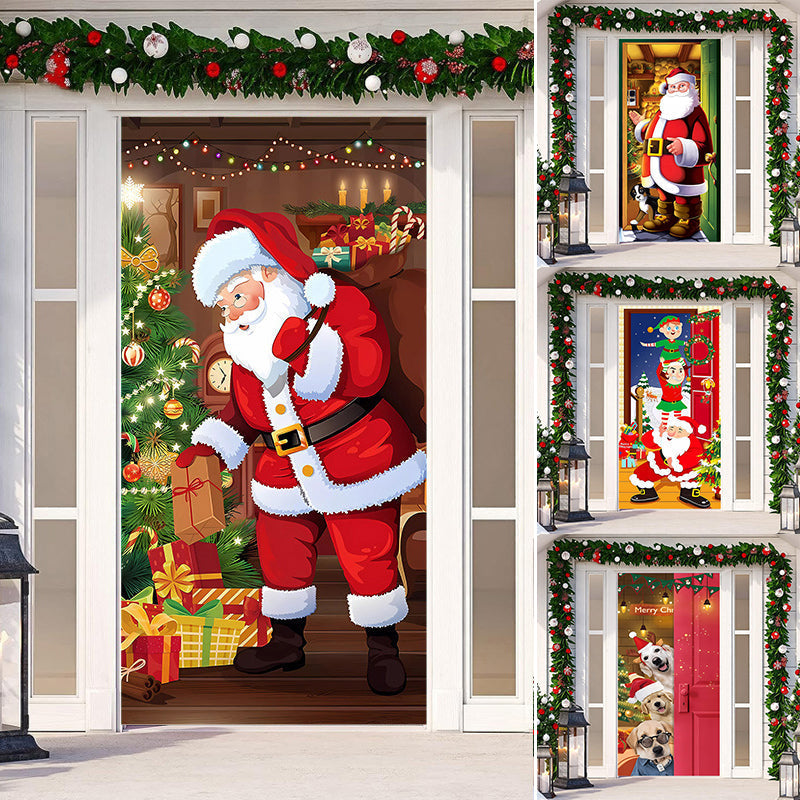 Joyful snowman design Christmas outdoor door cover, vibrant holiday decor.