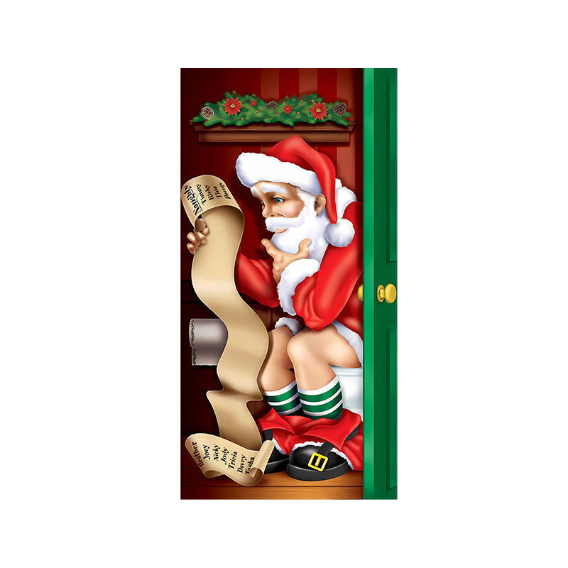 Large 'Merry Christmas' message outdoor fabric door cover, ideal for festive entryways.