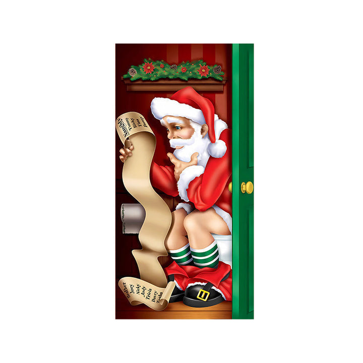 Large 'Merry Christmas' message outdoor fabric door cover, ideal for festive entryways.