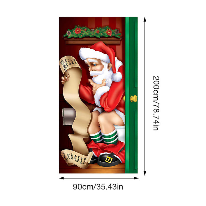 Winter wonderland scene outdoor door cover with snowflakes and pine trees, Christmas decoration.