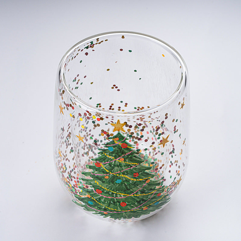Glittery Christmas Tree Glass Tumbler, a festive holiday gift and unique kitchen decor item.