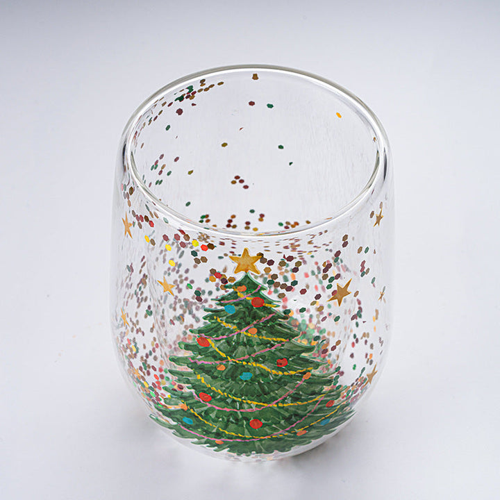 Glittery Christmas Tree Glass Tumbler, a festive holiday gift and unique kitchen decor item.