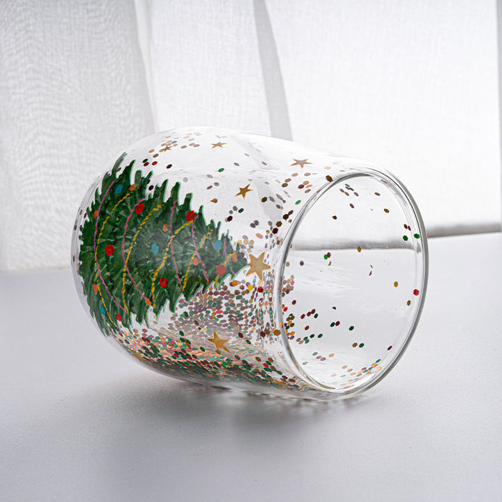 Elegant Christmas Tree glassware tumbler, festive and glittery. Perfect holiday drinkware gift.
