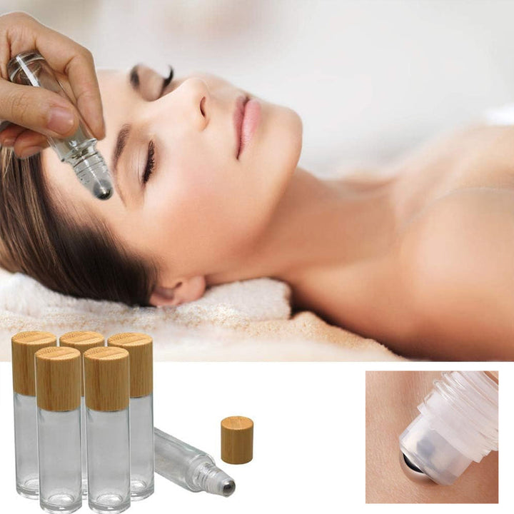 Refillable roller bottles with stainless steel applicators, designed for essential oils, perfume, and aromatherapy use
