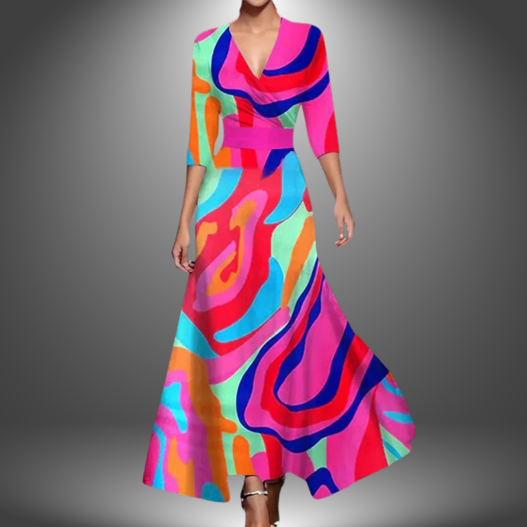 Stylish white V-neck flowy maxi dress for women, offering effortless style and comfortable spring/summer wear.