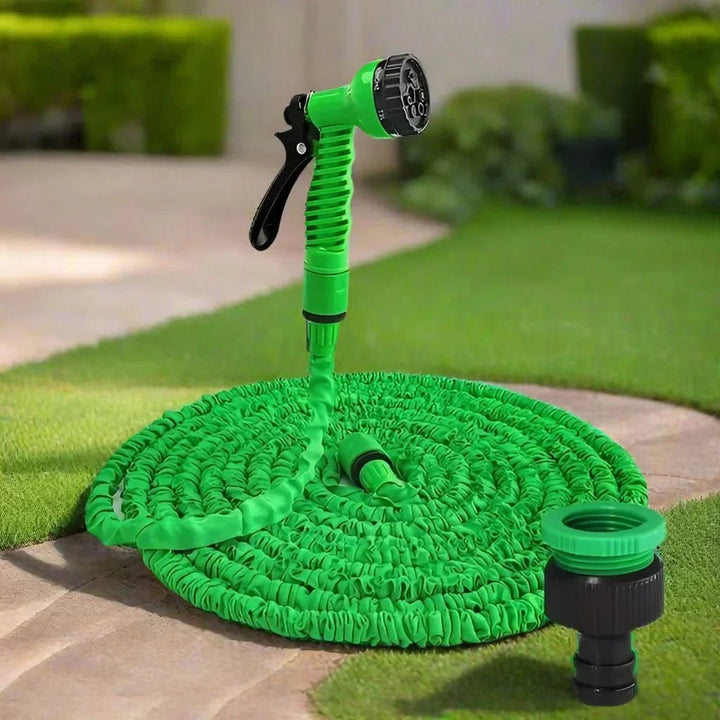 Flexible expandable garden hose for easy watering flowers & plants in a home garden. Lightweight & kink-free.