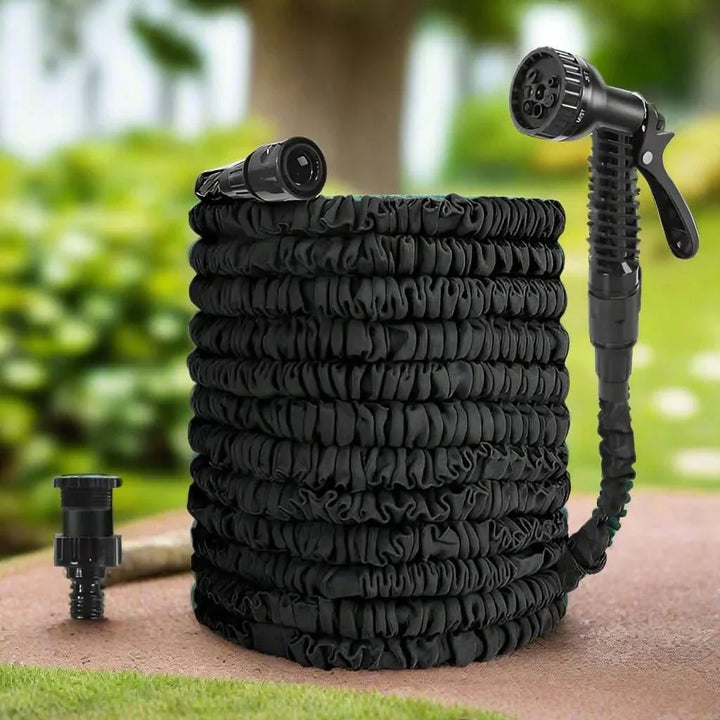 Retractable garden hose, compact & space-saving, ideal for small gardens & easy storage after watering.