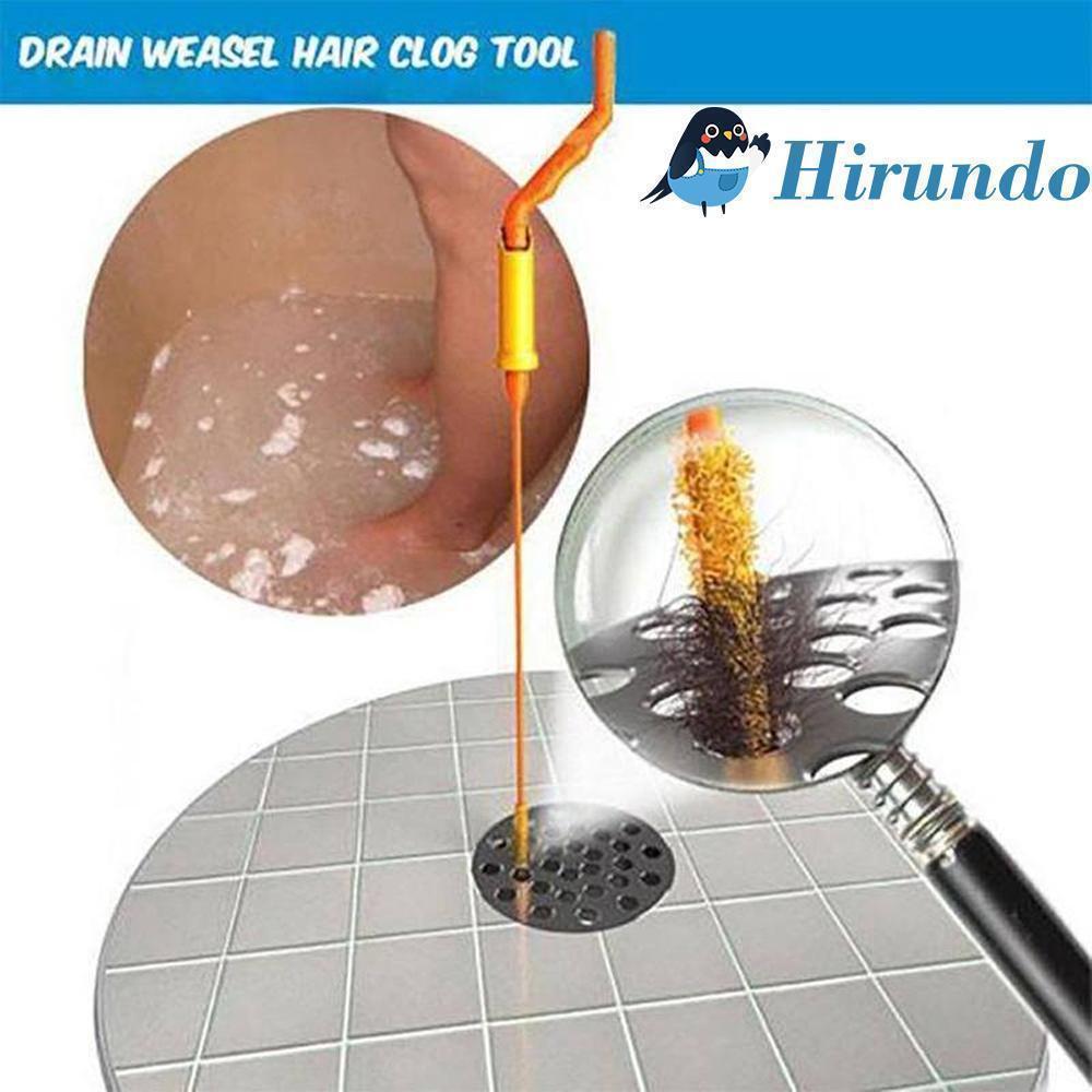 Universal drain clog remover tool being inserted into a shower drain to clear a blockage