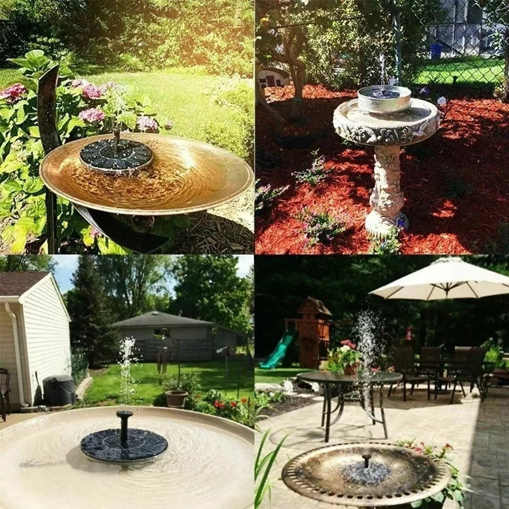 Beautiful floating solar water fountain pump. Perfect garden pond decor & bird bath accent. Enhances outdoor spaces.