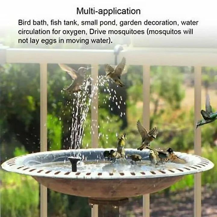 Compact floating solar fountain pump for bird baths & small ponds. Easy, eco-friendly water feature & garden decor.