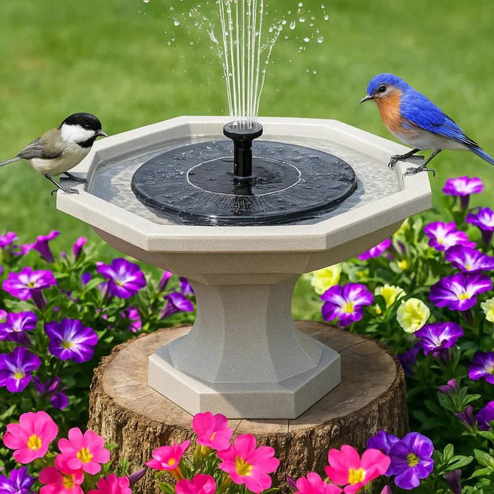 Floating solar water fountain for outdoor pond & bird bath. Eco-friendly garden decor, no electricity needed.