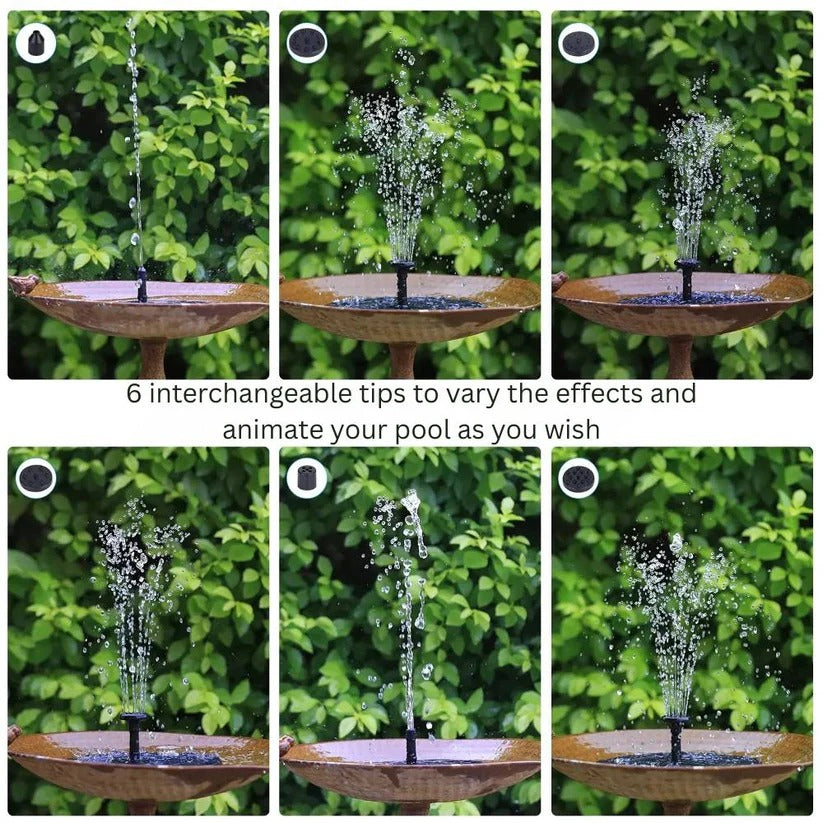 TavvitaImp011 solar fountain enhances garden decor. A floating water feature for ponds & bird baths.