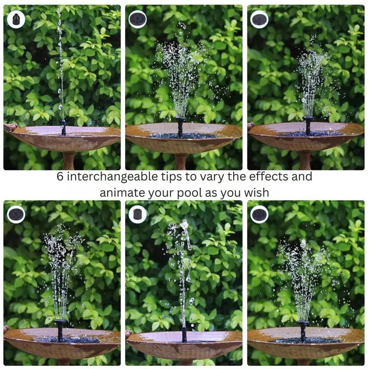TavvitaImp011 solar fountain enhances garden decor. A floating water feature for ponds & bird baths.