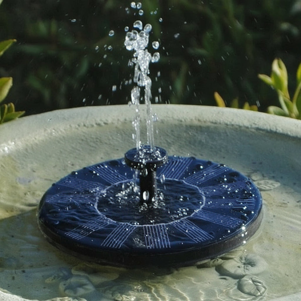 Eco-friendly solar powered water pump for ponds and gardens. Floating design for beautiful, sustainable water features.