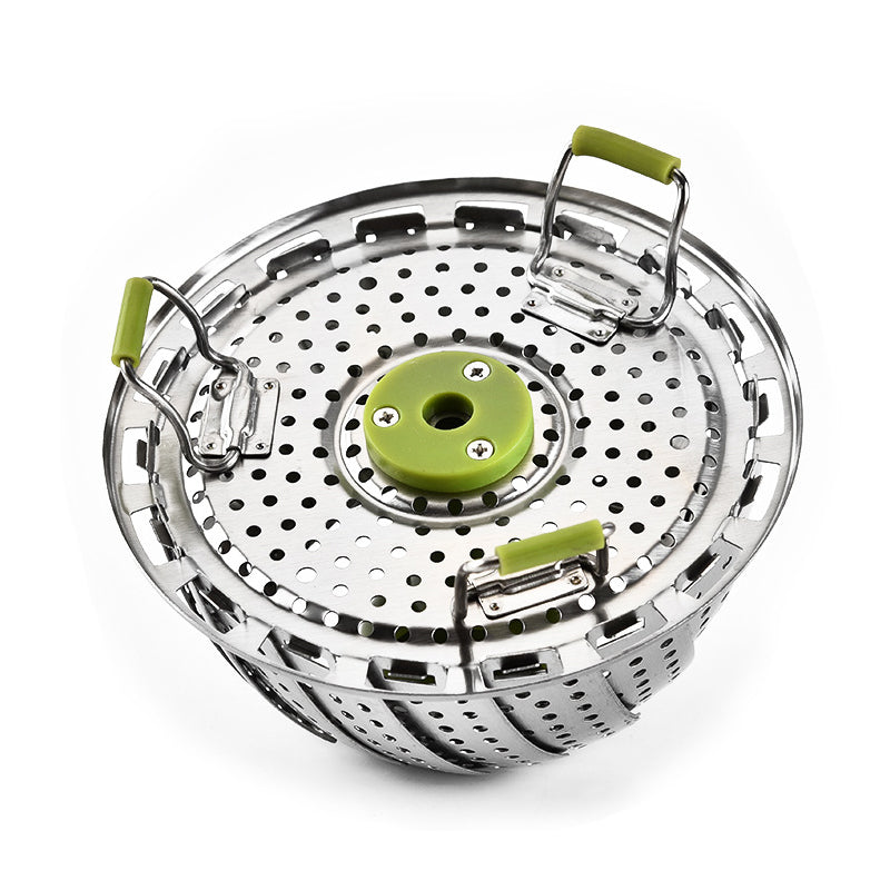 Detailed shot of the stainless steel petals of the folding steamer basket, quality kitchenware