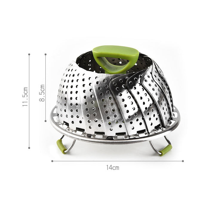 High-angle view of the shiny stainless steel steamer basket, a durable and attractive kitchen item