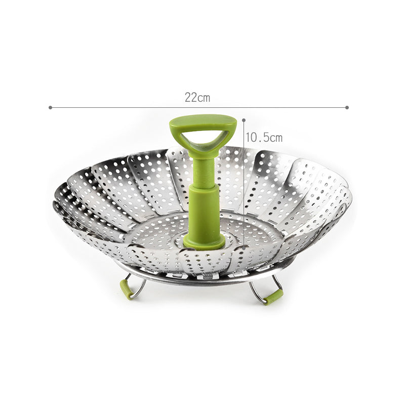 Flower steamer basket with a mix of colorful vegetables inside, promoting healthy and easy cooking
