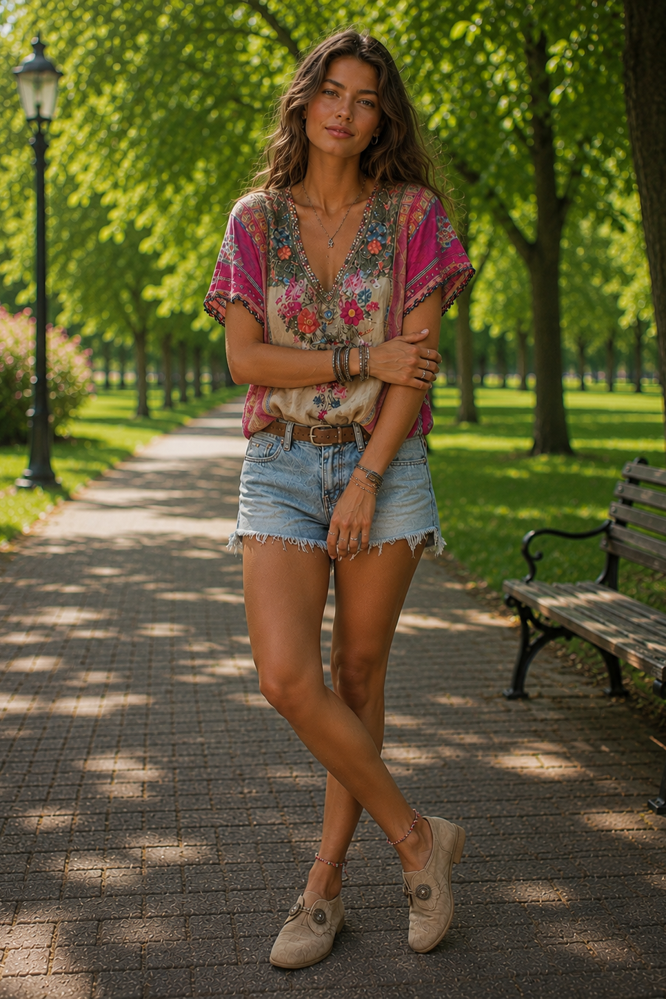 Effortless women's casual top, flowy & comfortable for bohemian summer outfits, festival style, and relaxed wear.