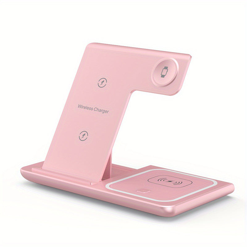 Front view of the 3-in-1 foldable wireless charging station, showcasing its sleek aesthetics