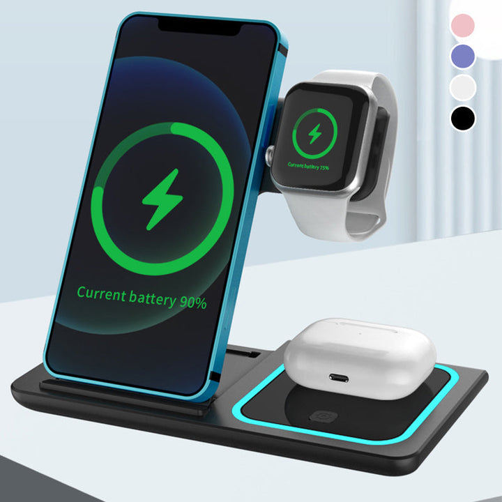 Compact 3-in-1 wireless charging station in folded position, ideal for travel and portability