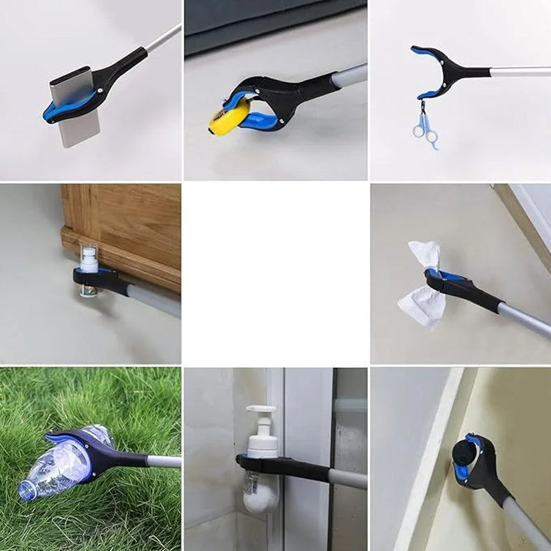 Grabber tool folded for portability, highlighting its compact design for travel or storage