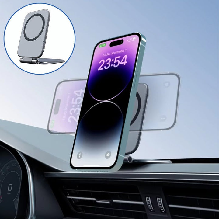 Foldable magnetic car phone mount for dashboard, universal smartphone holder, black automotive accessory