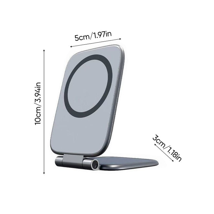 Universal magnetic foldable car phone mount packaging, highlighting features like strong hold