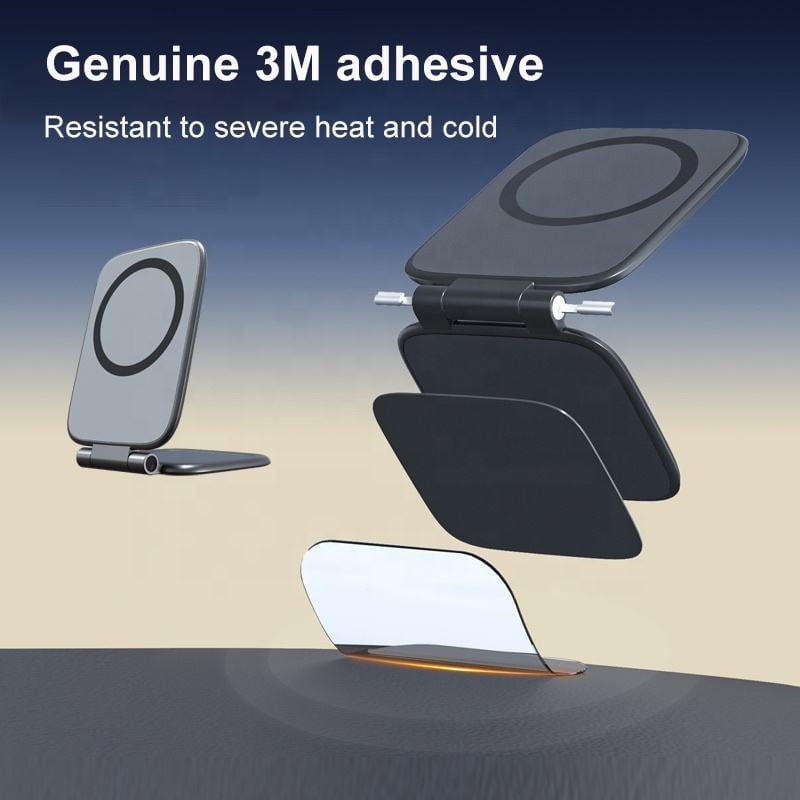 Foldable universal car phone mount, front view, sleek black design, auto interior accessory
