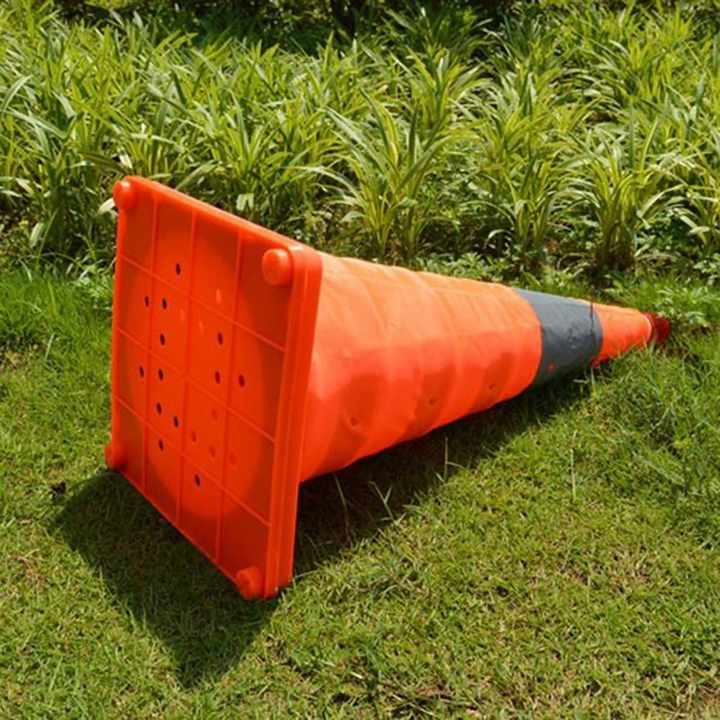 Traffic safety cone, foldable and reflective, with built-in LED light for enhanced visibility
