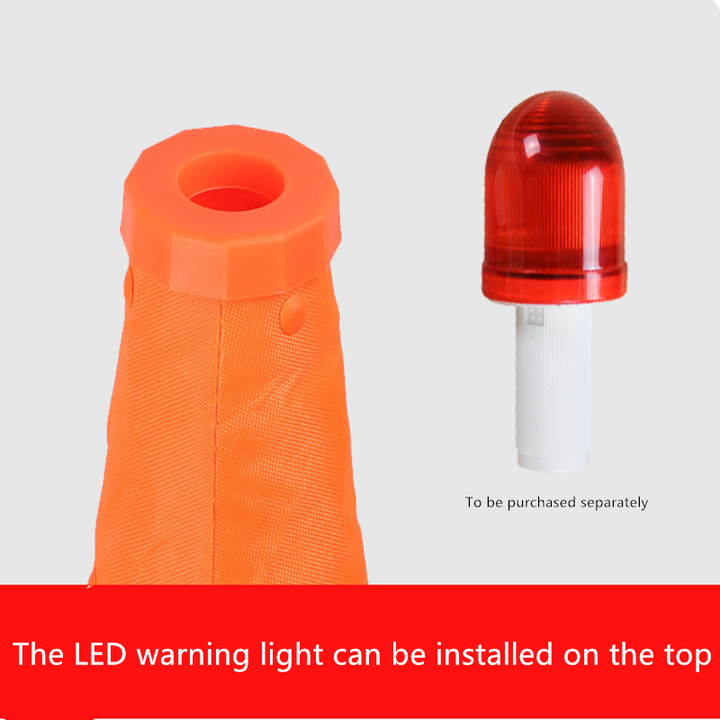 Durable, reflective, and foldable safety cone with powerful LED warning light for traffic safety